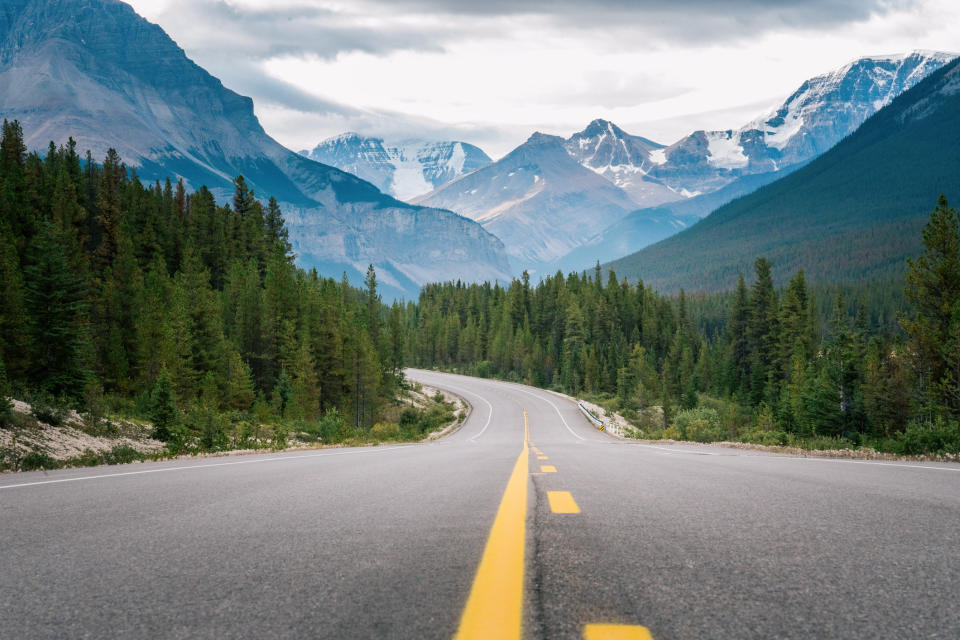 Icefields Parkway scenic road in the Canadian Rockies.