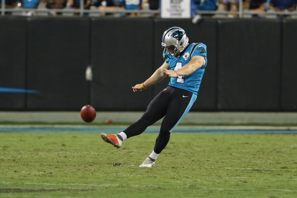 Panthers kicker Joey Slye nearly became the first player to make a fair-catch kick attempt since 1976. (John Byrum/Getty Images)