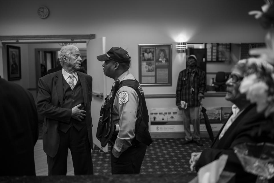 Amid threats of violence at funerals for homicide victims, Leak works closely with Chicago Police on security (Photo: Jon Lowenstein/NOOR for Yahoo News)