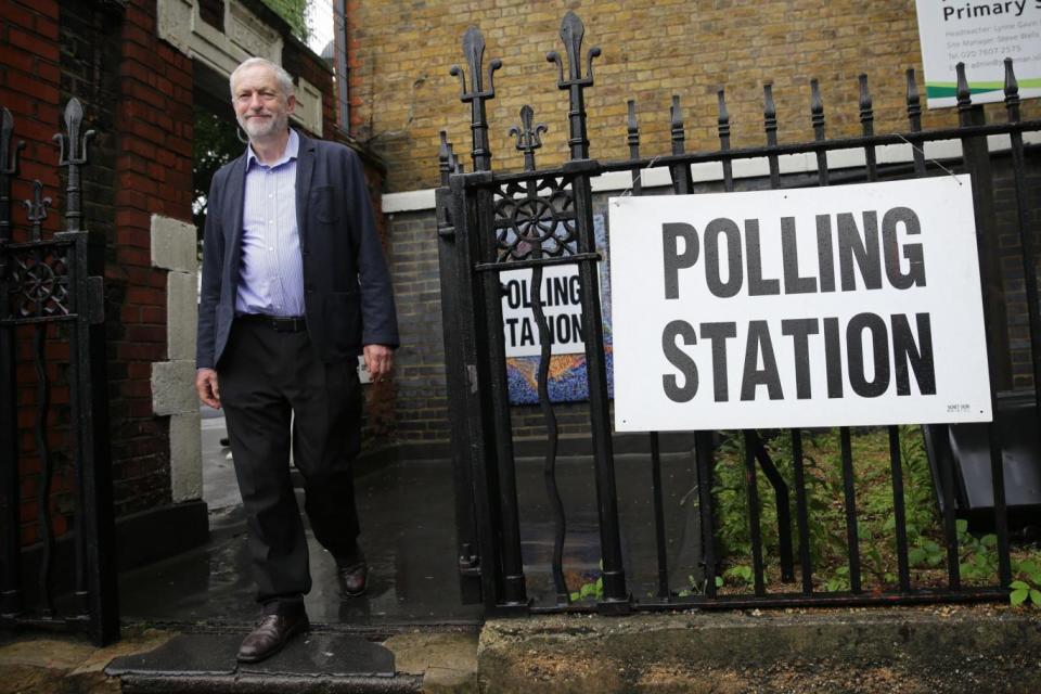 Jeremy Corbyn in his Islington North constituency after casting his vote in the 2016 EU referendum (Daniel Leal-Olivas/PA)