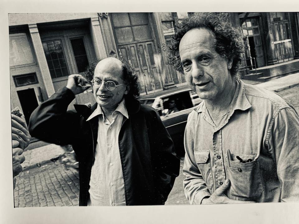 A photo of Allen Ginsberg (left) with Robert Frank following a screening of Frank’s film Energy and How to Get It in New York in 1981