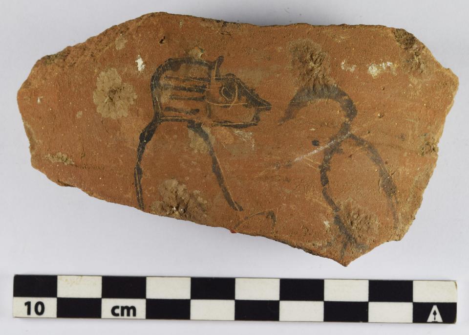 Pictorial ostracon with a baboon and an ibis, the two sacred animals of Thoth, the god of wisdom.