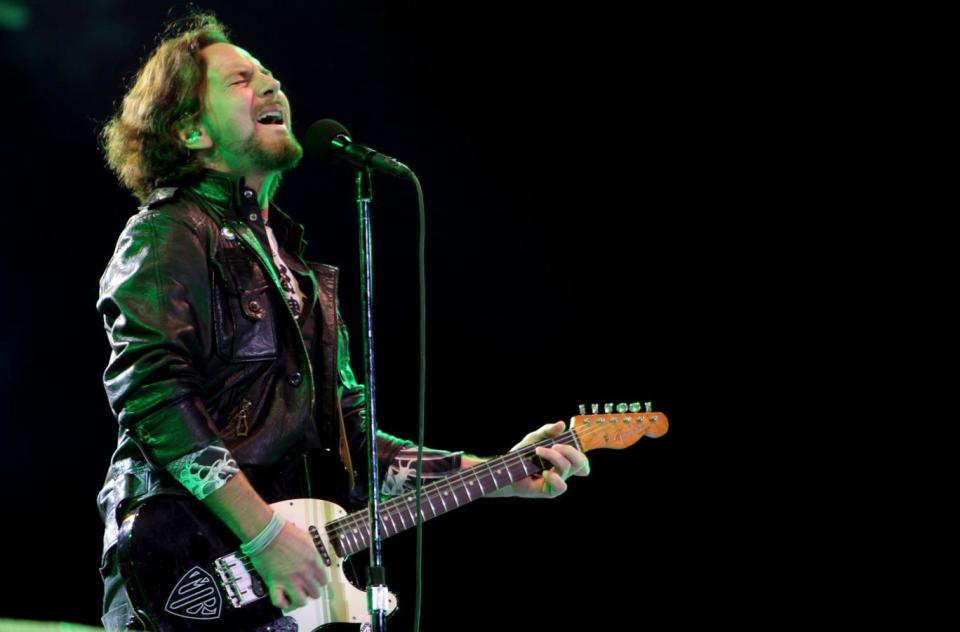 Eddie Vedder, leader singer of Pearl Jam performs on stage (AP)