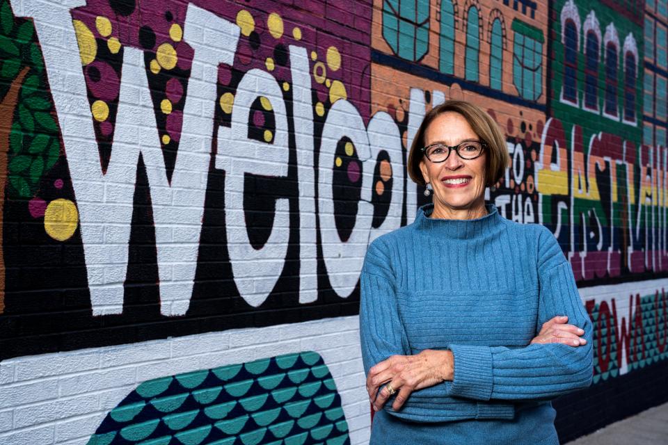 Des Moines mayor-elect Connie Boesen stands for a portrait in the East Village on Wednesday.