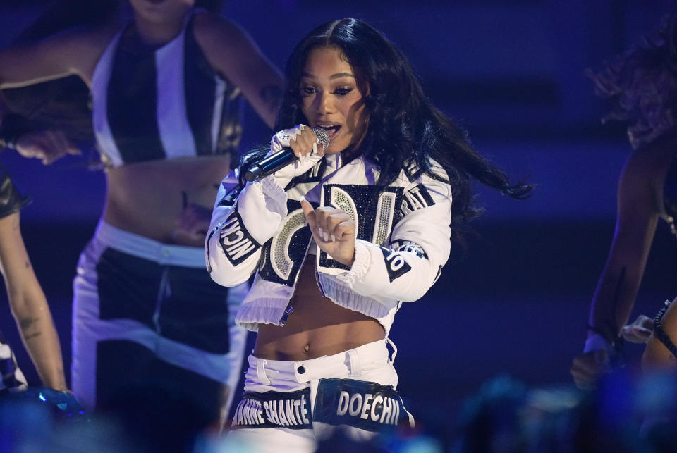 Coi Leray performs "Players" during a tribute to Busta Rhymes at the BET Awards on Sunday, June 25, 2023, at the Microsoft Theater in Los Angeles. (AP Photo/Mark Terrill)