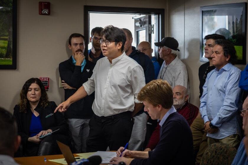 Los Angeles, CA - March 18: Joseph Lee speaks during the the LA golf advisory committee meeting as Southland golfers are upset following a story published on tee time brokers on Monday, March 18, 2024 in Los Angeles, CA. (Jason Armond / Los Angeles Times)