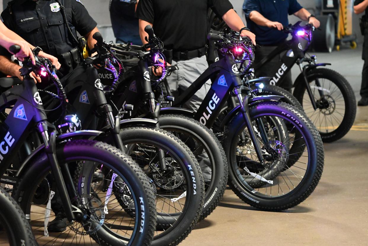 The South Bend Police Department unveiled nine new e-bikes, on May 9, 2024, at 701 W. Sample St. that will be used for patrol around the city.