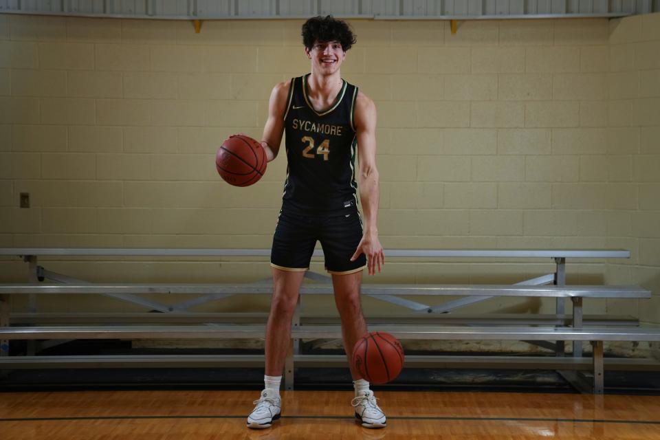 Sycamore High School senior forward Raleigh Burgess is among the best high school basketball players in the region, and is slated to attend Purdue University next year, pictured, Thursday, Feb. 1, 2024, at Sycamore High School in Montgomery, Ohio.