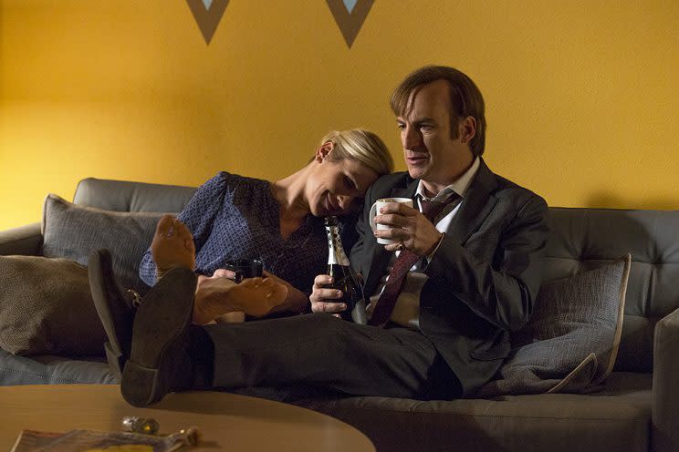 Rhea Seehorn as Kim Wexler and Bob Odenkirk as Jimmy McGill in AMC's Better Call Saul. (Photo: Michele K. Short/AMC/Sony Pictures Television)