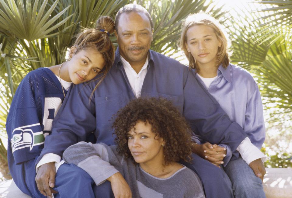 Jones with three of his daughters, Kidada, Jolie, and Rashida, 1997.