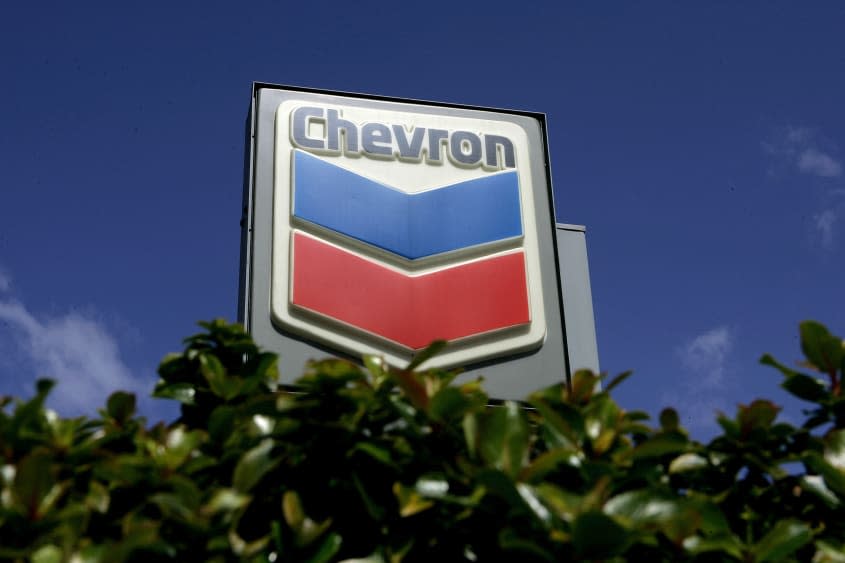 Chevron logo seen at a gas station in California. 