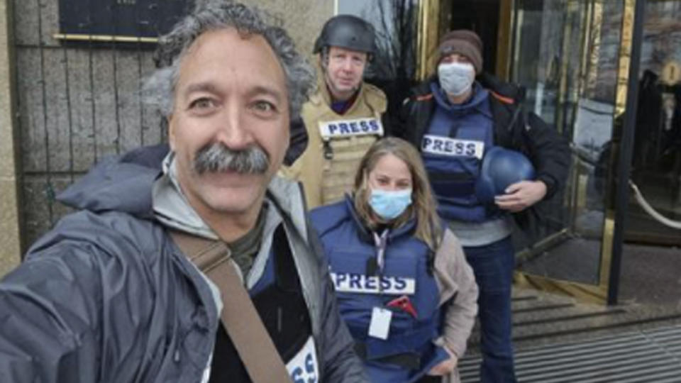 Pierre Zakrzewski, pictured here with Fox News colleagues, was killed while reporting in Ukraine on Monday, the network said.