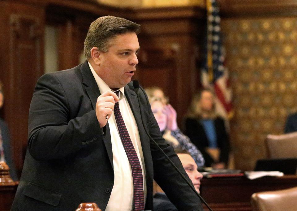 Sen. Chapin Rose R-Mahomet speaks on the senate floor Saturday April 9, 2022. [Thomas J. Turney/The State Journal-Register]