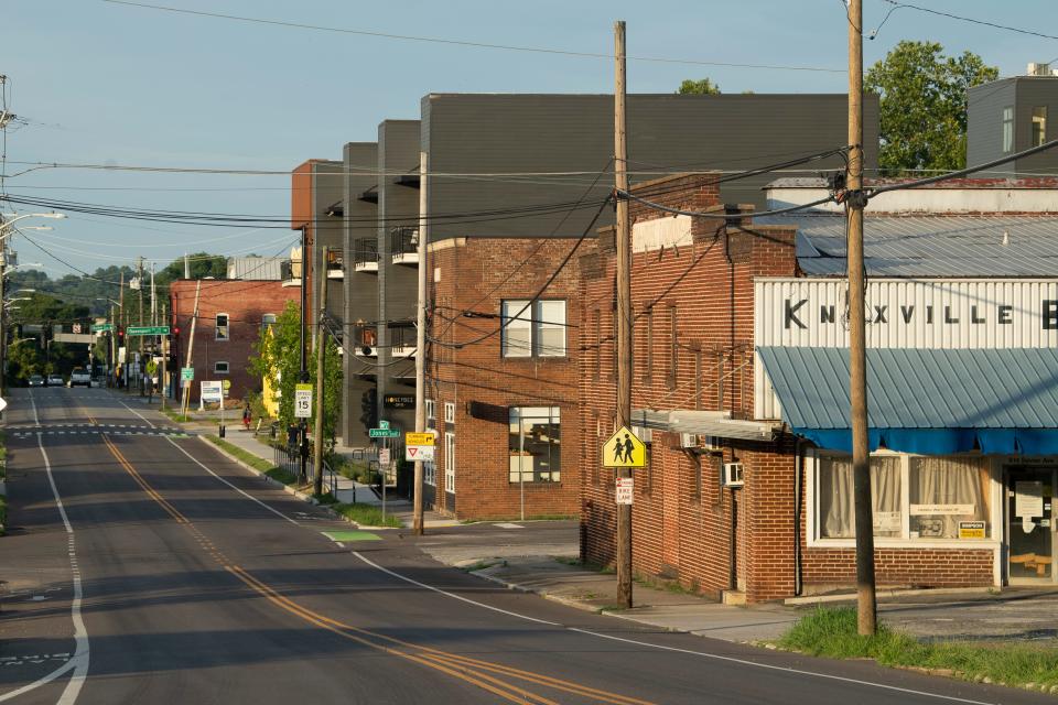 Sevier Avenue, pictured July 2022, has welcomed an exciting handful of new businesses in recent years, despite its aging infrastructure. The city hopes the neighborhood continues to grow, especially once streetscape improvements move utilities underground and improve the roads for vehicles, pedestrians and cyclists.