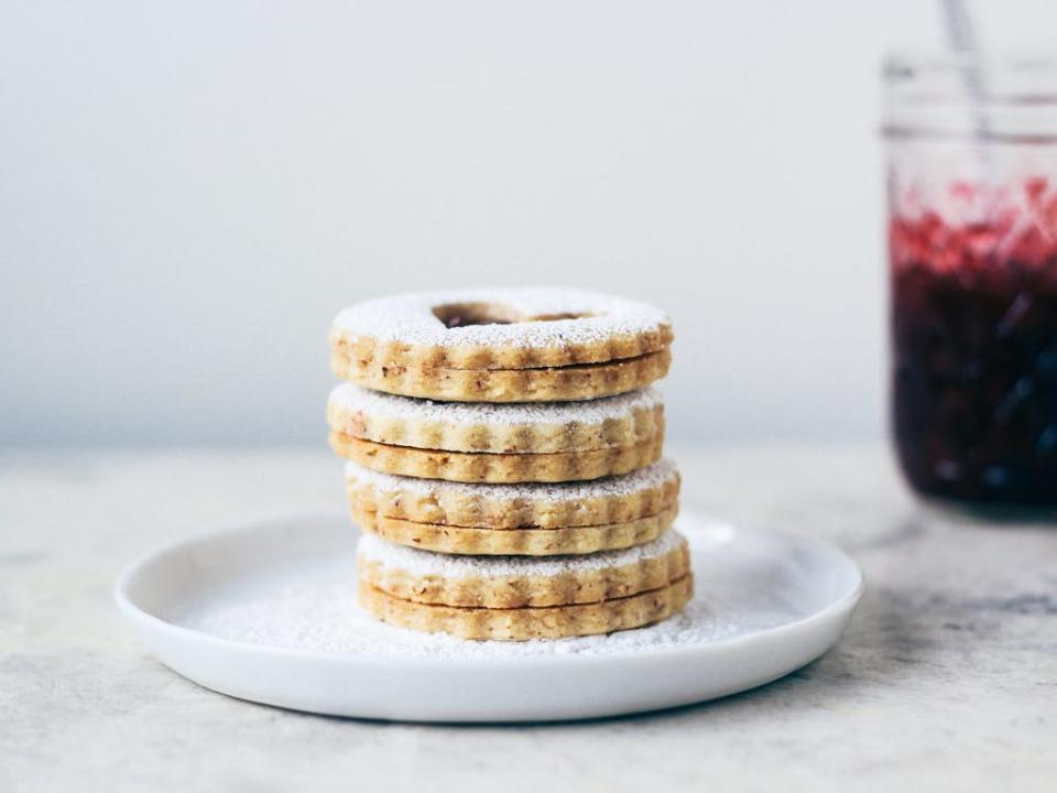 Almond Linzer Cookies with Cherry Preserves (Vegan)