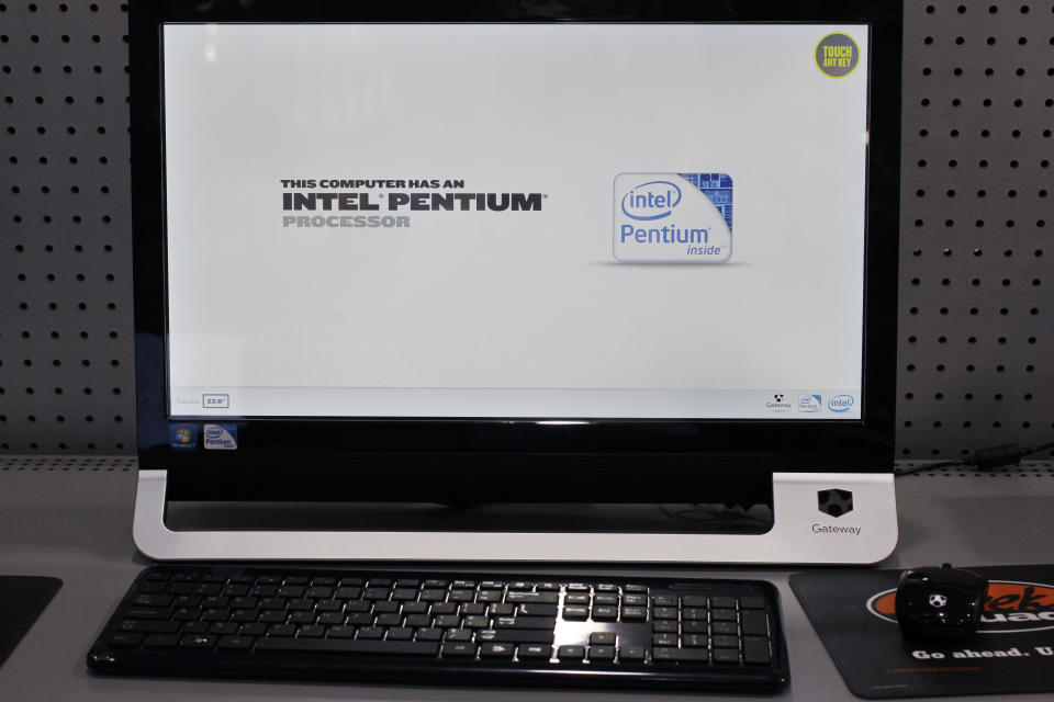 Intel advertisement is shown on a desktop computer at Best Buy in Mountain View, Calif., Tuesday, April 17, 2012. (AP Photo/Paul Sakuma)