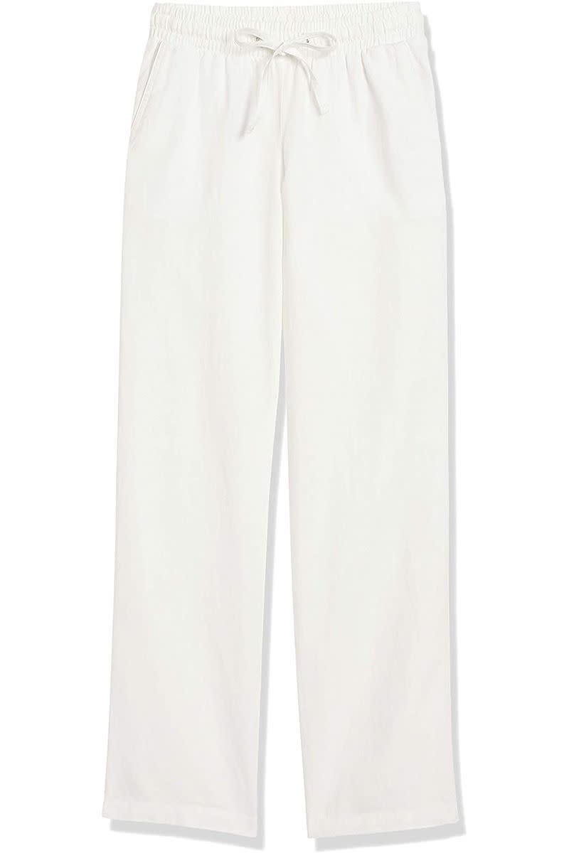 1) Linen Blend Drawstring Wide Leg Pant