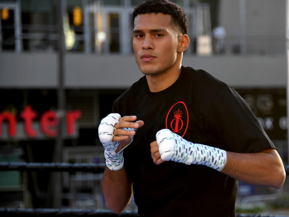 LOS ANGELES, CA - SEPTEMBER 24: Fighter David Benavidez in the ring during a media workout at LA Live on September 24, 2019 in Los Angeles, California. (Photo by Jayne Kamin-Oncea/Getty Images)