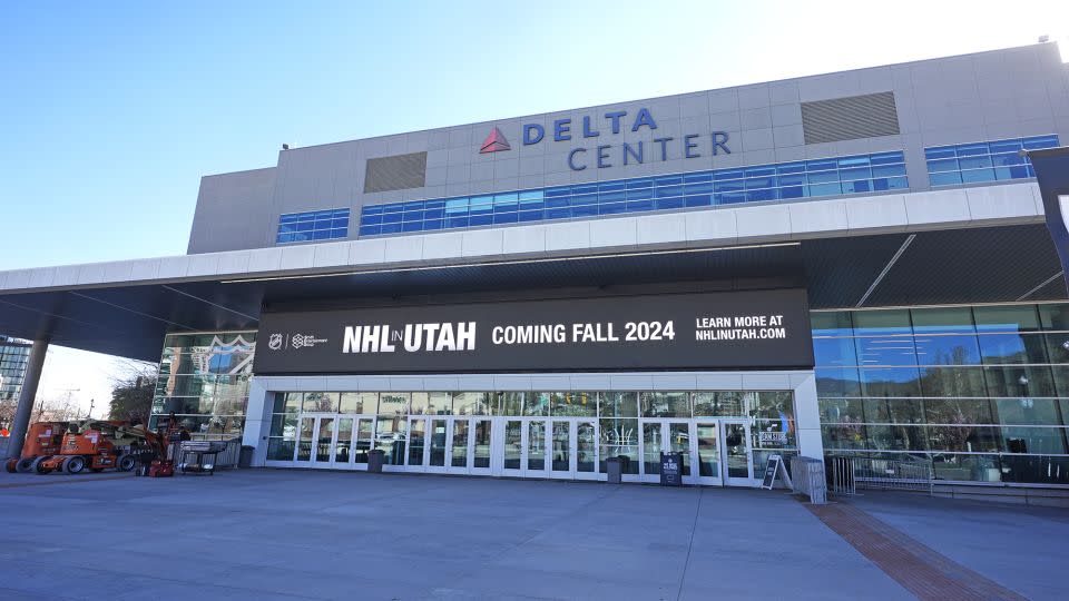Delta Center signage announces the NHL's arrival at the venue. - Rick Bowmer/AP