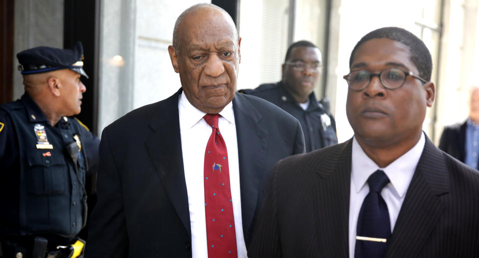 Bill Cosby comes out of the courthouse after the guilty verdict is read on April 26, 2018. (Photo: Dominick Reuter / AFP/ Getty Images)