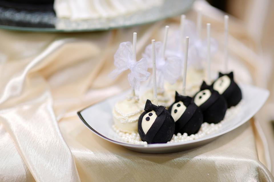 bride and groom cake pops
