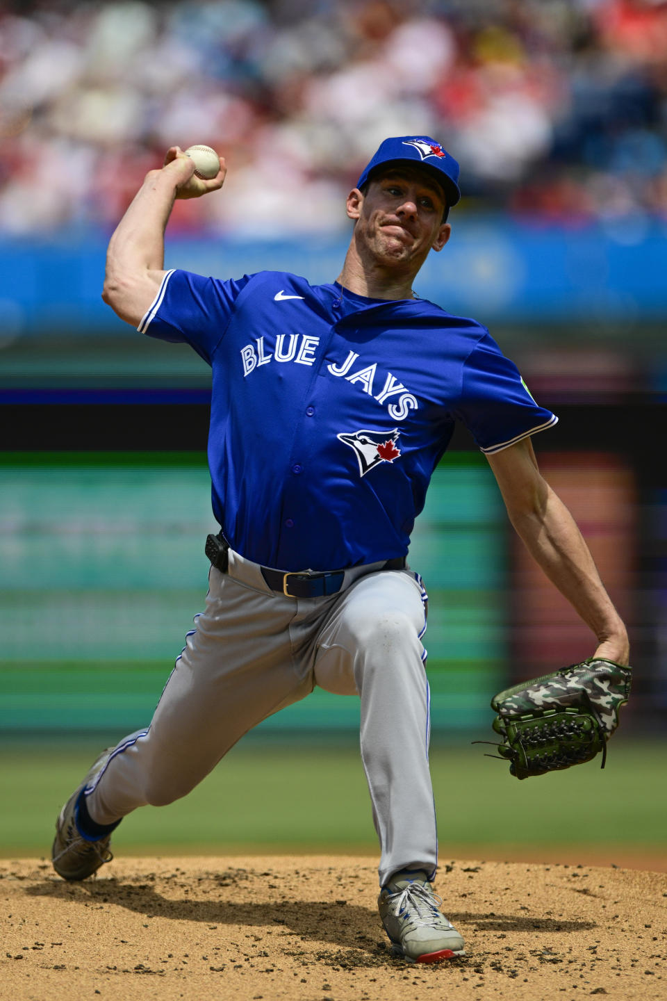 Toronto Blue Jays' Chris Bassitt pitches during the first inning of a baseball game against the Philadelphia Phillies, Wednesday, May 8, 2024, in Philadelphia. (AP Photo/Derik Hamilton)