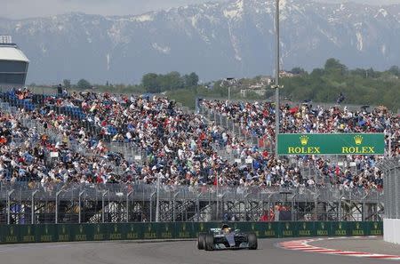 Formula One - F1 - Russian Grand Prix - Sochi, Russia - 30/04/17 - Mercedes Formula One driver Lewis Hamilton of Britain drives during the race. REUTERS/Maxim Shemetov