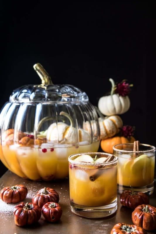 <p>Half Baked Harvest</p><p>Rim the glasses of this punch in cinnamon sugar, and top each drink off with ginger beer, to create an extra special fall cocktail that everyone will love!</p><p><strong>Get the recipe: <a href="https://www.halfbakedharvest.com/pumpkin-patch-punch/" rel="nofollow noopener" target="_blank" data-ylk="slk:Pumpkin Patch Punch;elm:context_link;itc:0;sec:content-canvas" class="link rapid-noclick-resp">Pumpkin Patch Punch</a></strong></p>