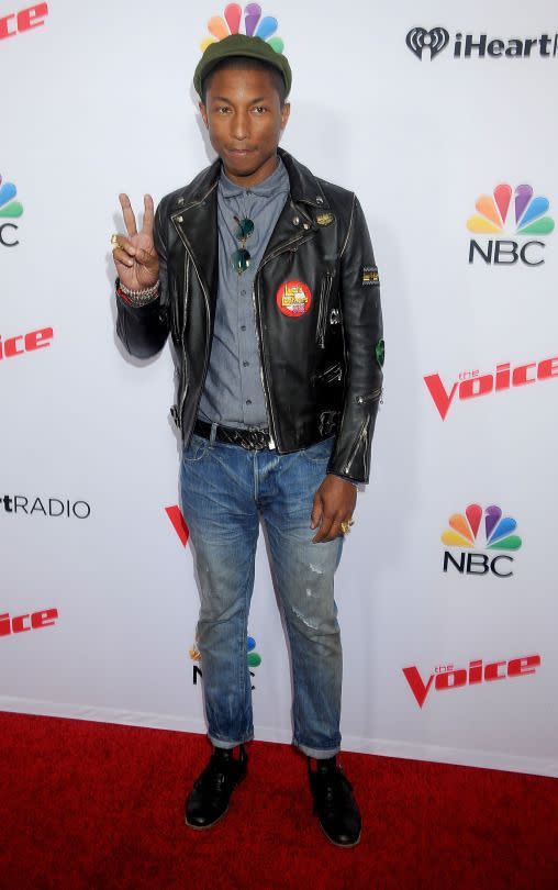 Pharrell Williams à l'avant-première de la saison 8 de The Voice sur NBC le 23 avril 2015 à West Hollywood, Californie.
