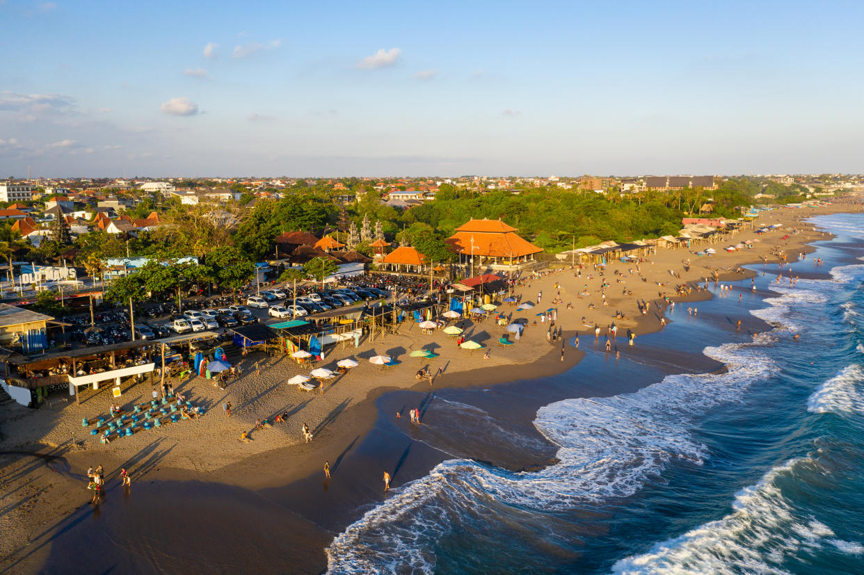 Aerial view of the late evening on the famous Berawa beach in the trendy Canggu area of north Kuta in Bali, Indonesia. (Photo: Getty)