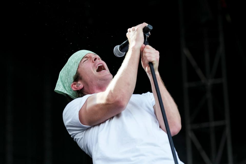 Brendan Yates, lead singer of Turnstile, performs during Hinterland on Friday, Aug. 5, 2022 in St. Charles.