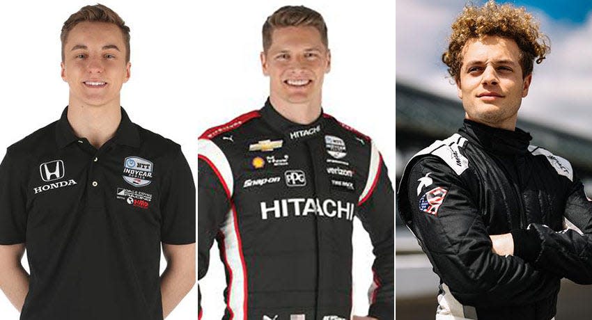 David Malukas (from left), Josef Newgarden and Santino Ferrucci, Row 5 for the 2022 Indianapolis 500.