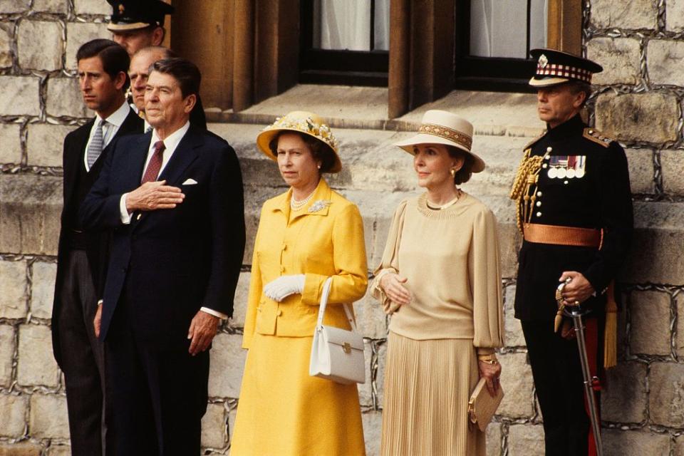 ronald reagan and his wife nancy during official visit to england