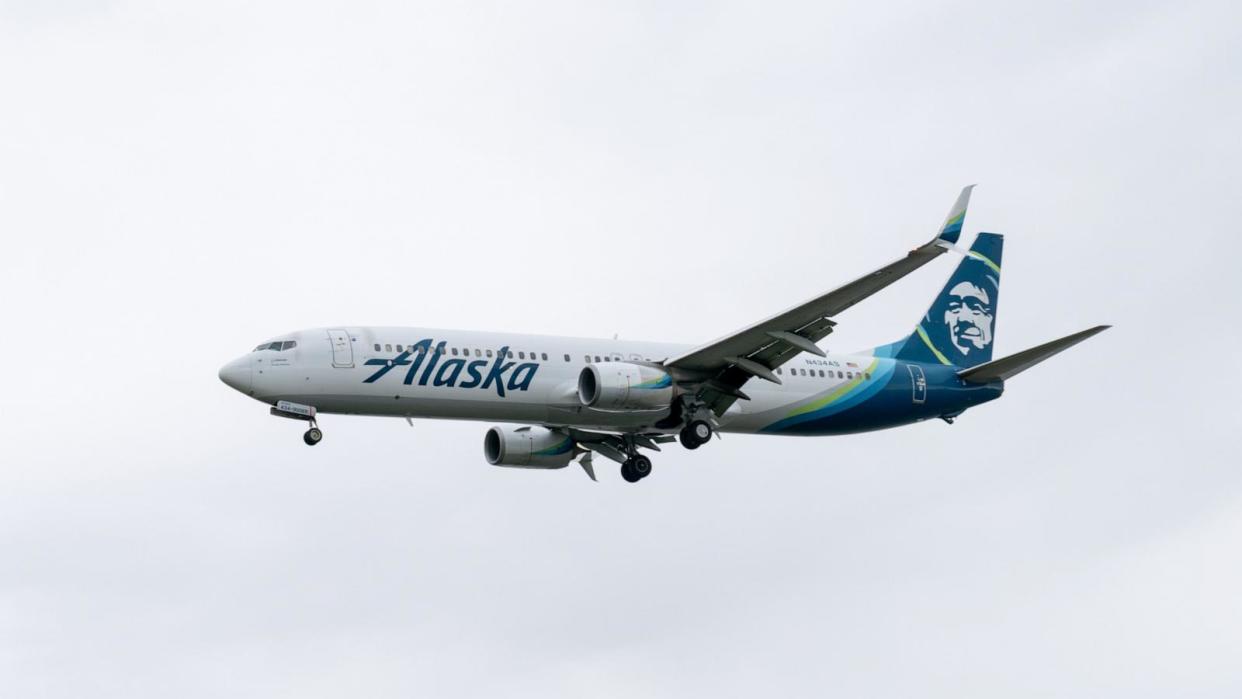 PHOTO: File image of a Boeing 737-990 belonging to Alaska Airlines flying at Anchorage Ted Stevens International Airport in Anchorage, Alaska, on July 2, 2024.  (Hasan Akbas/Anadolu via Getty Images, FILE)