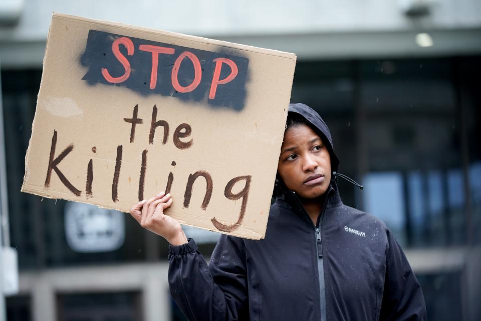 Tiana Bridges participates in a demonstration Saturday, Jan. 28, 2023, in Memphis, Tennessee, protesting the police killing of Tyre Nichols.