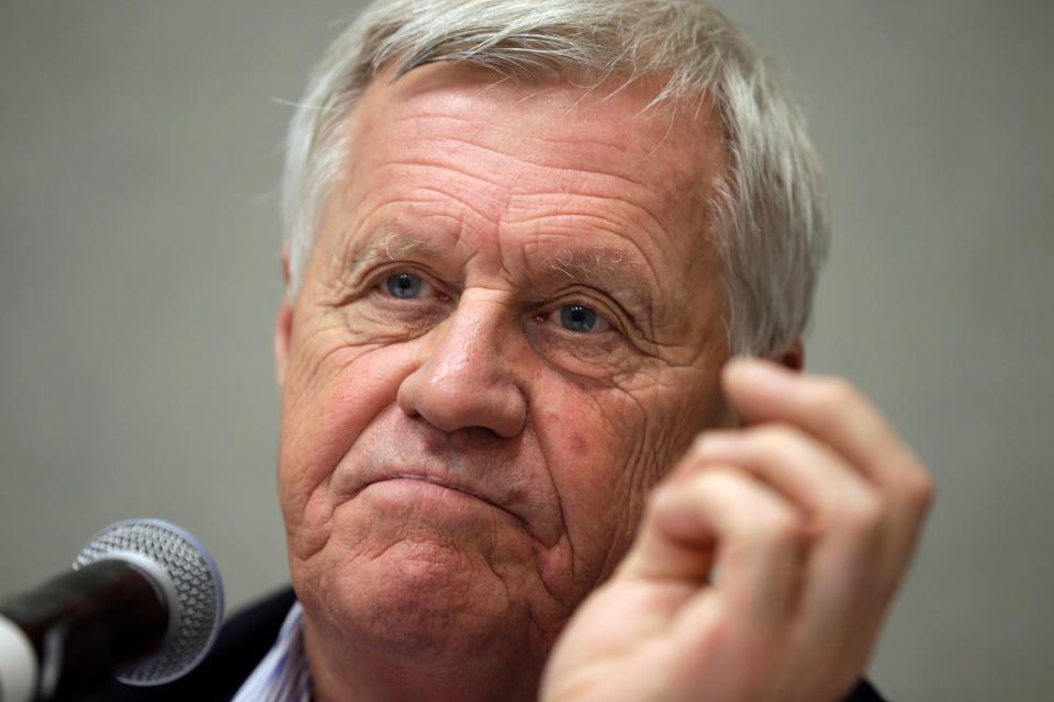 In this Sept. 2, 2014, file photo, Rep. Collin Peterson, D-Minn., listens to a question in Hot Springs, Ark. Peterson was one of two Democrats that broke ranks Thursday to oppose the resolution that sets ground rules for an impeachment inquiry of President Donald Trump.
