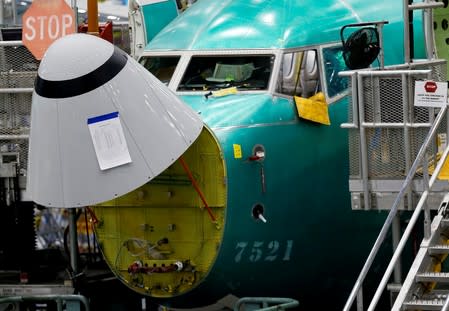 FILE PHOTO: The angle of attack sensor is seen on a 737 Max aircraft at the Boeing factory in Renton