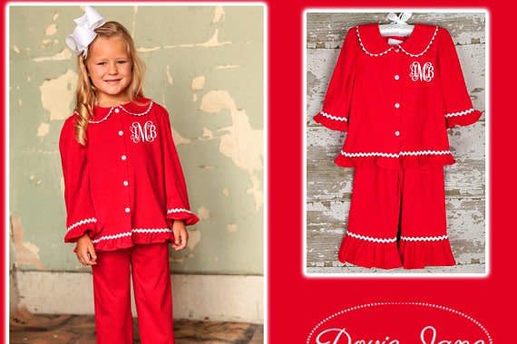 Monogrammed Two Piece PJ’s With Scalloped Trim