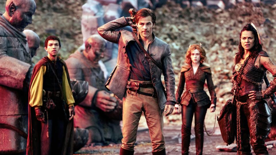 Justice Smith, Chris Pine, Sophia Lillis, and Michelle Rodriguez in Dungeons & Dragons: Honor Among Thieves