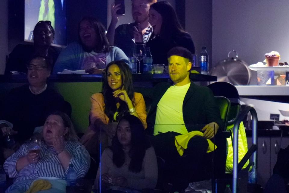 Prince Harry and Meghan Markle attend the Los Angeles Lakers game in April 2023 (AP)