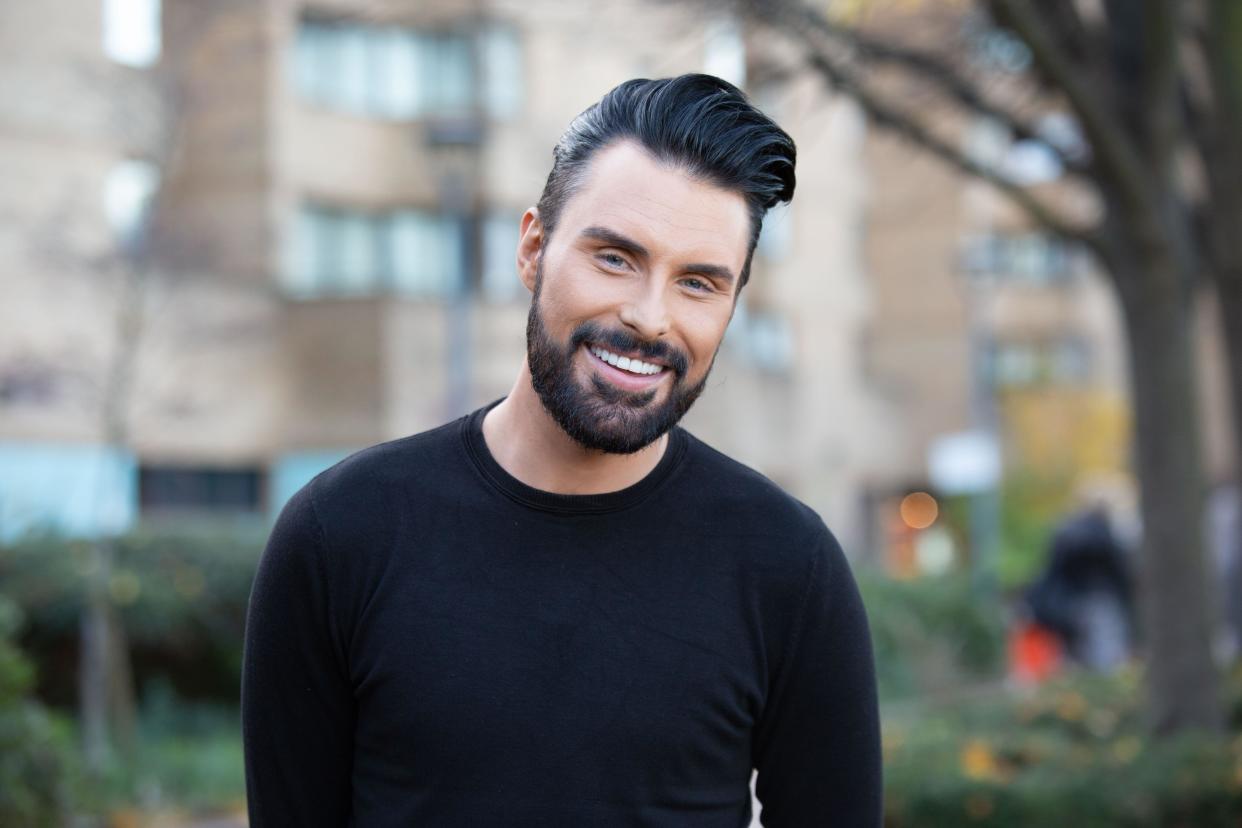 Rylan paid tribute to <span class="caas-xray-inline-tooltip"><span class="caas-xray-inline caas-xray-entity caas-xray-pill rapid-nonanchor-lt" data-entity-id="Ken_Bruce" data-ylk="cid:Ken_Bruce;pos:1;elmt:wiki;sec:pill-inline-entity;elm:pill-inline-text;itc:1;cat:MediaPersonality;" tabindex="0" aria-haspopup="dialog"><a href="https://search.yahoo.com/search?p=Ken%20Bruce" data-i13n="cid:Ken_Bruce;pos:1;elmt:wiki;sec:pill-inline-entity;elm:pill-inline-text;itc:1;cat:MediaPersonality;" tabindex="-1" data-ylk="slk:Ken Bruce;cid:Ken_Bruce;pos:1;elmt:wiki;sec:pill-inline-entity;elm:pill-inline-text;itc:1;cat:MediaPersonality;" class="link ">Ken Bruce</a></span></span>. (Getty)