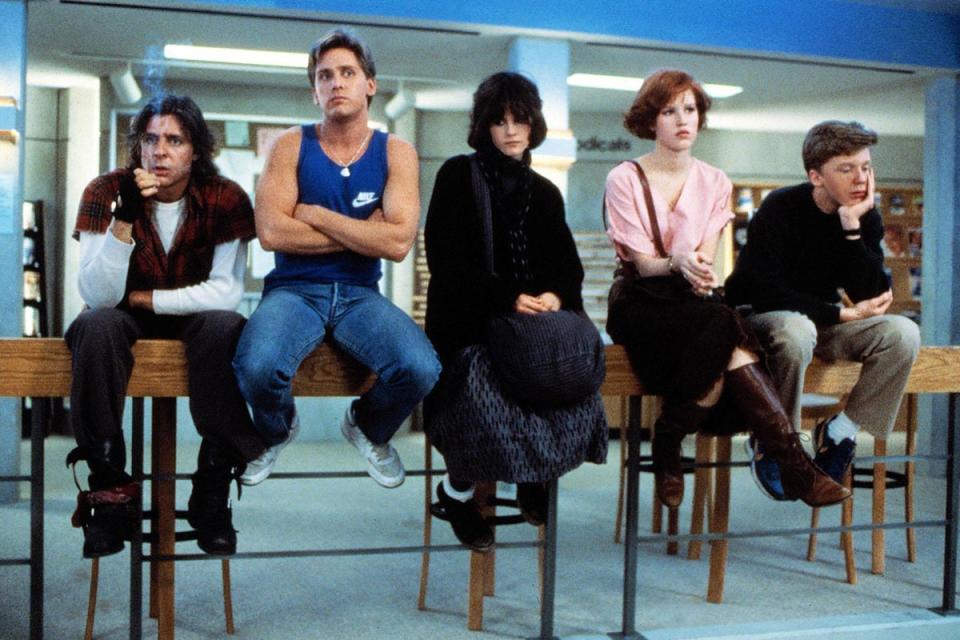 The Breakfast Club stars Judd Nelson, Emilio Estevez, Ally Sheedy,  Ringwald, and Anthony Michael Hall in 1985 (Universal/courtesy Everett)