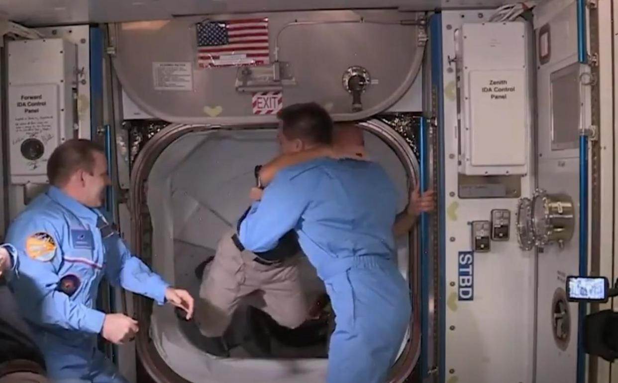 Nasa astronaut Doug Hurley appeared to 'bang his head' on the hatch door as he entered the International Space Station: Nasa