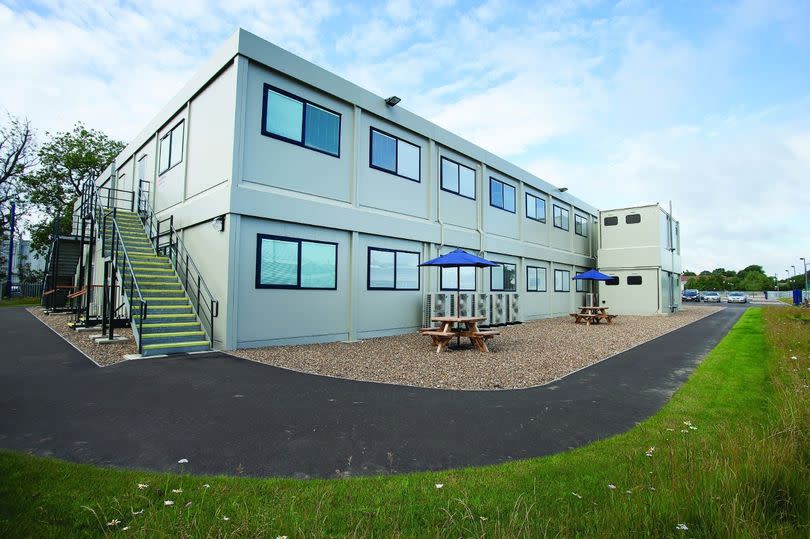 An example of what the proposed temporary classrooms could look like on the site of Matford Brook Academy