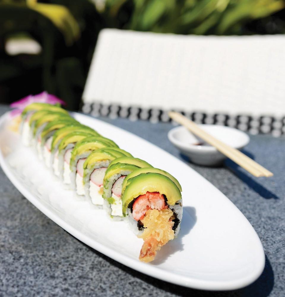 Kabuki&#39;s Brazilian Roll combines shrimp tempura, krab, cream cheese, avocado and eel sauce.