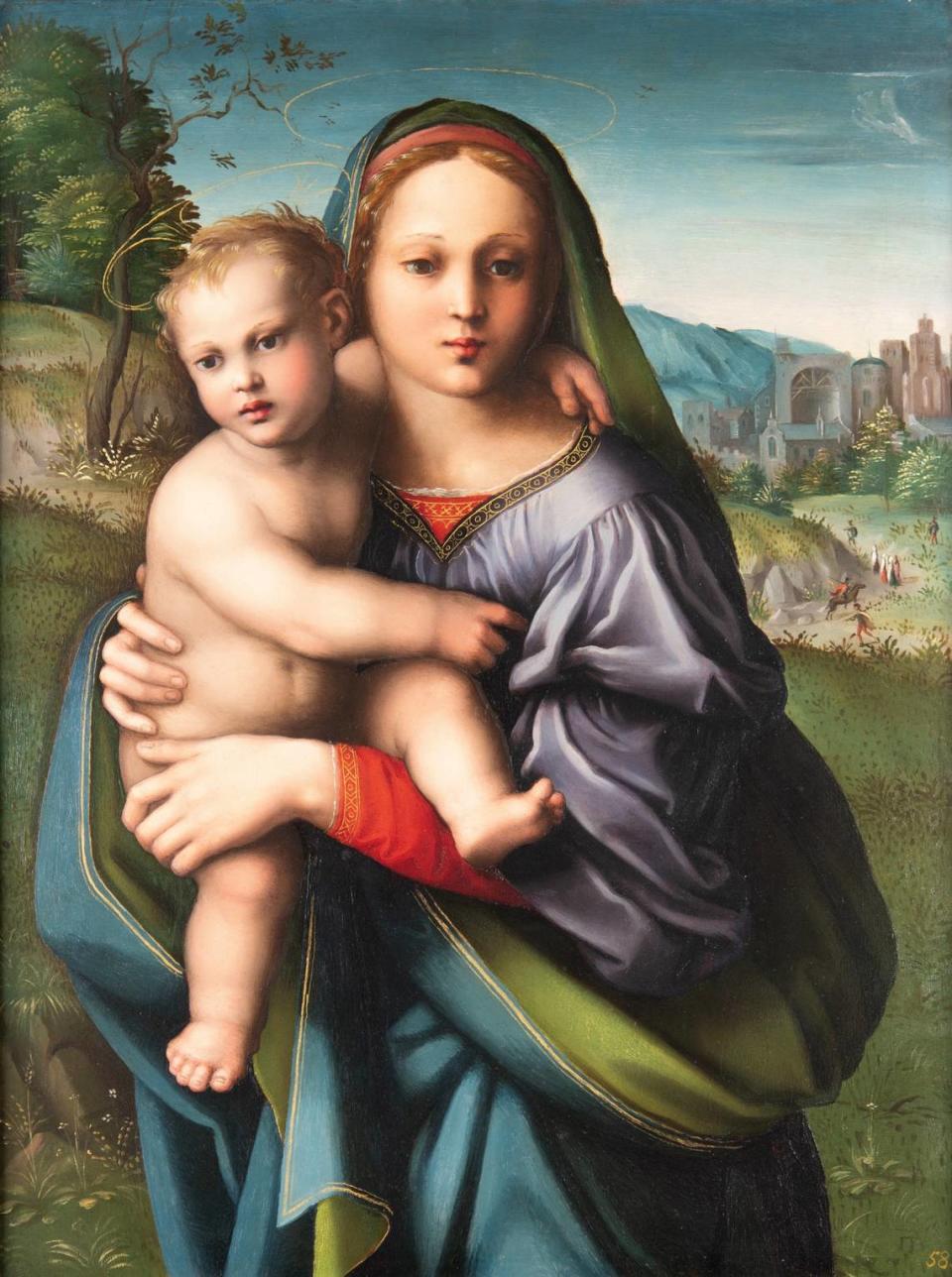 “Madonna con il Bambino” (”Virgen con el Niño”), del Maestro del Compianto di Scandicci, activo en Florencia entre finales del siglo XV y la primera mitad del siglo XVI, 1510 - 1520 aproximadamente. Temple sobre tabla. 29,5 x 22,4