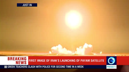 The Payam satellite is launched in Iran, January 15, 2019, in this still image taken from video. Reuters TV/via REUTERS