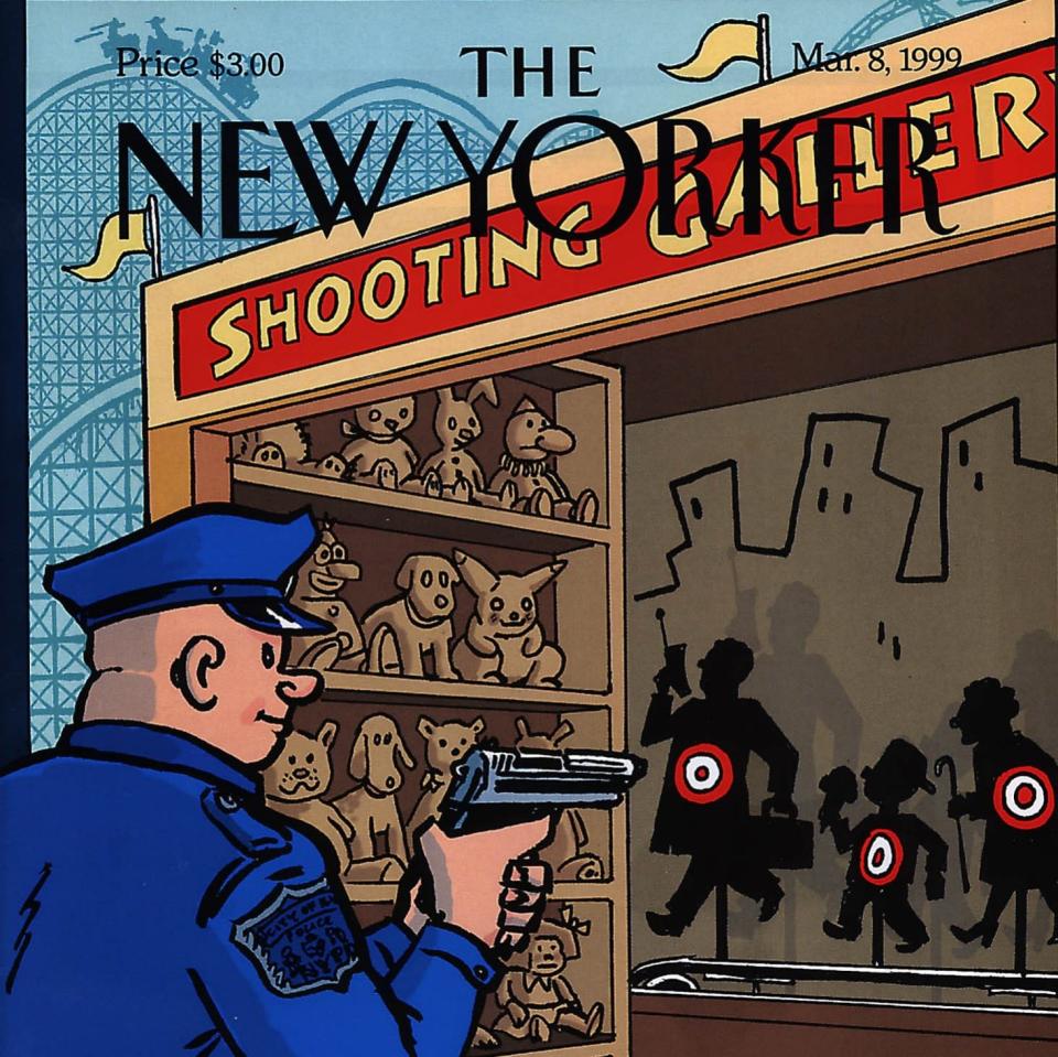 Detail from Spiegelman's 1999 New Yorker cover, which led to police pickets outside the magazine's office - AP