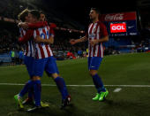 Football Soccer - Atletico Madrid v Eibar - Spanish King's Cup - Vicente Calderon stadium, Madrid, Spain - 19/01/17 - Atletico Madrid's Kevin Gameiro celebrates with team mates after scoring a goal. REUTERS/Sergio Perez