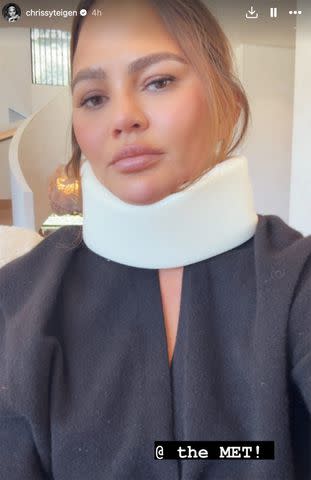 <p>Chrissy Teigen/Instagram</p> Chrissy Teigen in a neck brace